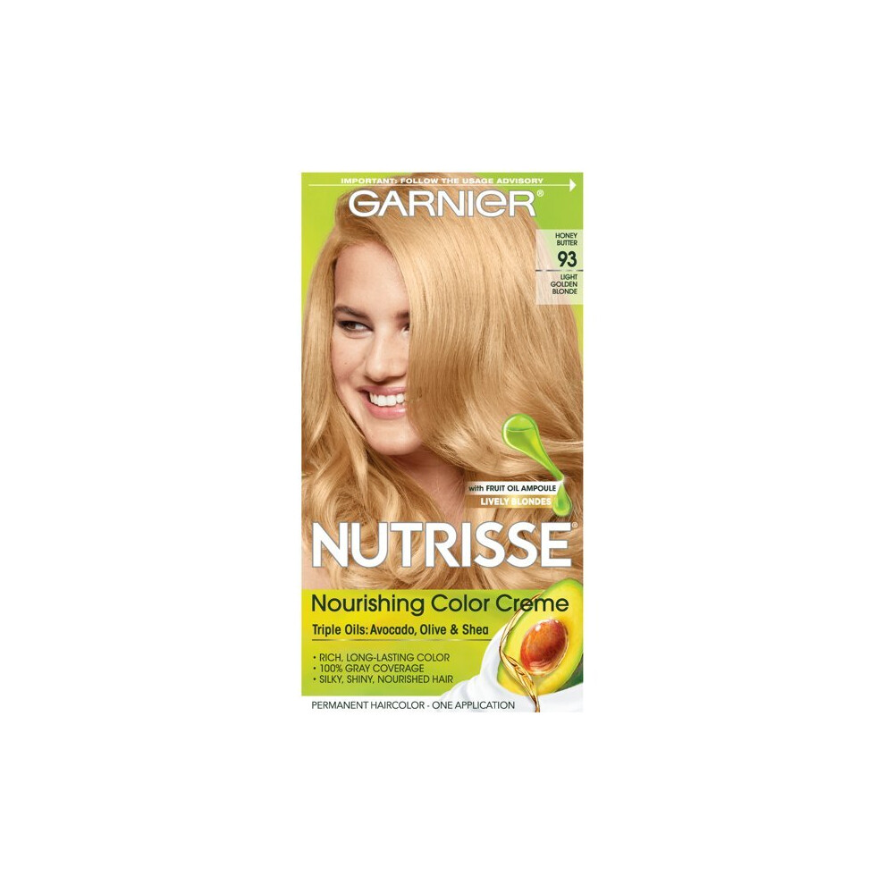 Garnier Nutrisse Nourishing Hair Color Creme, 93 Light Golden Blonde (Honey Butter), 1 Kit