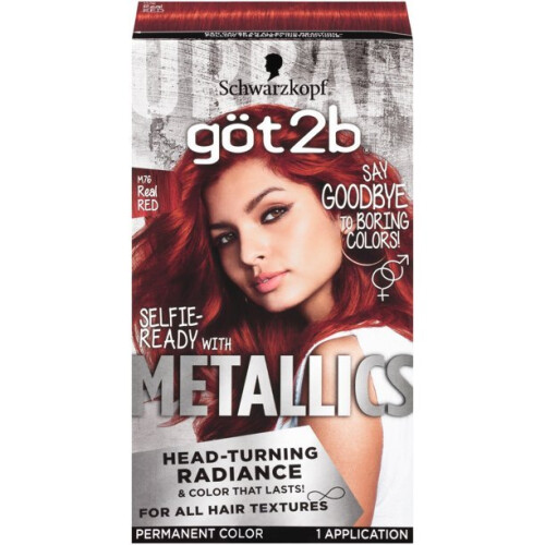 Schwarzkopf Schwarzkopf Got2b Metallics Permanent Hair Color, M76 Real Red, 1 application