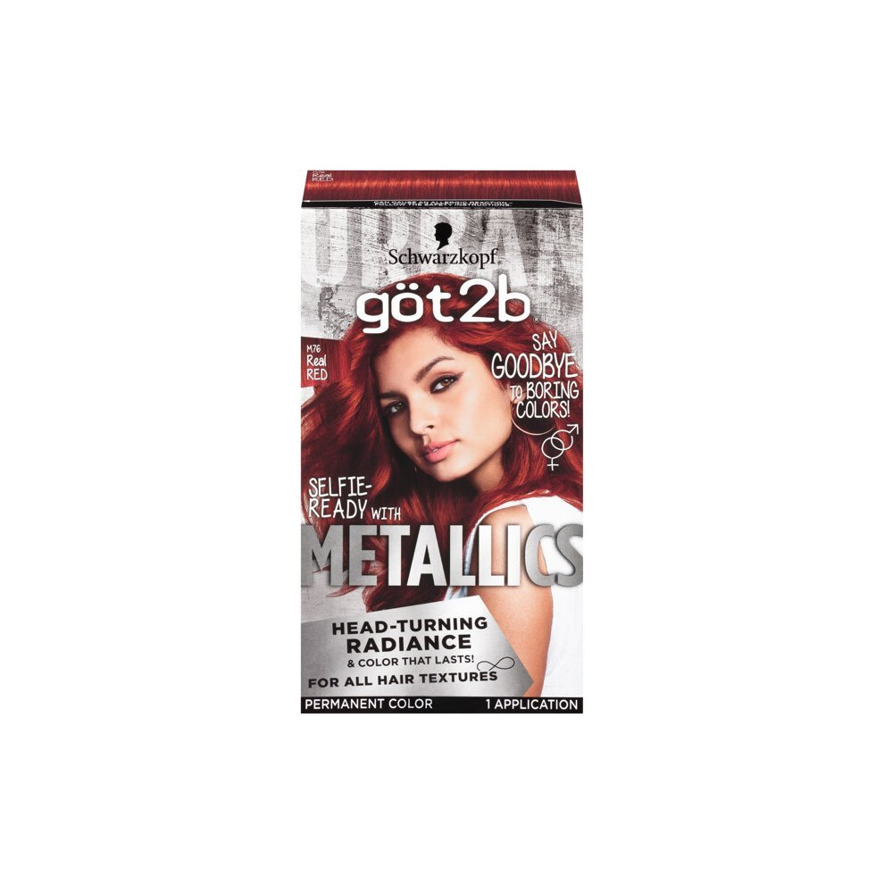 Schwarzkopf Got2b Metallics Permanent Hair Color, M76 Real Red, 1 application