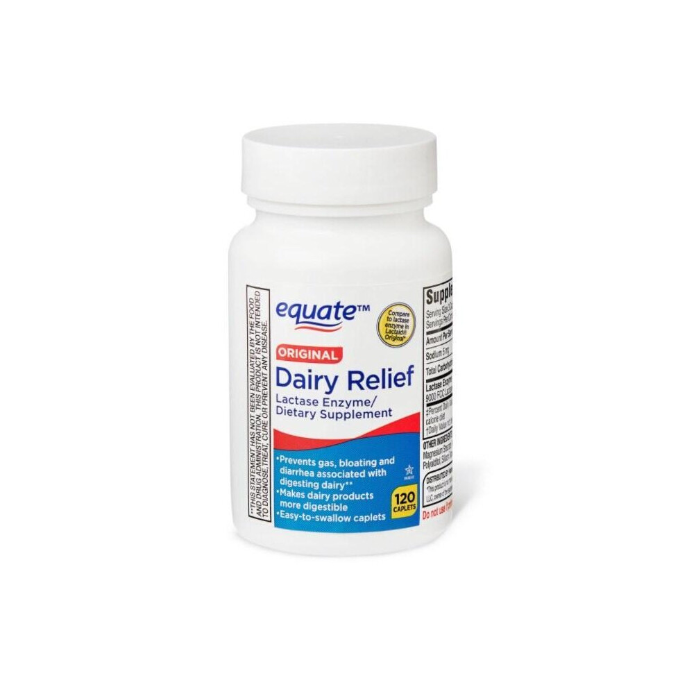 Equate Dairy Relief Caplets, Original, 120 Count