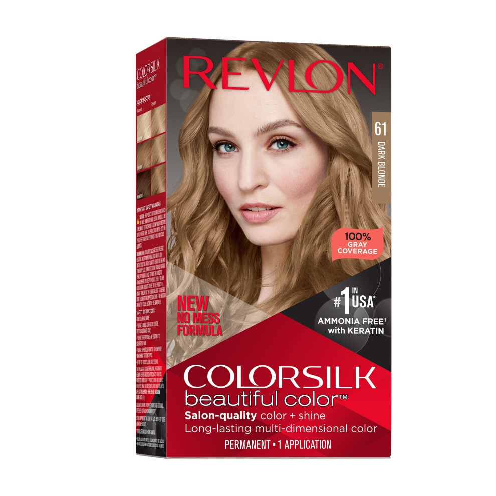 Revlon New ColorSilk Beautiful Permanent Hair Color, No Mess Formula, 61 Dark Blonde, 1 Pack