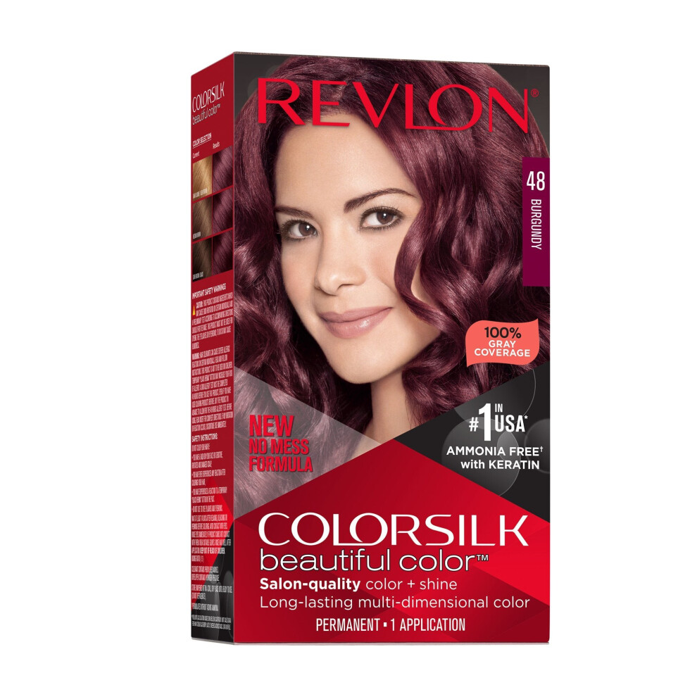 Revlon New ColorSilk Beautiful Permanent Hair Color, No Mess Formula, 48 Burgundy, 1 Pack