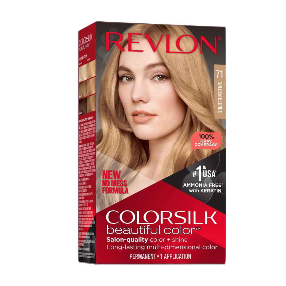 Revlon New ColorSilk Beautiful Permanent Hair Color, No Mess Formula, 71 Golden Blonde, 1 Pack