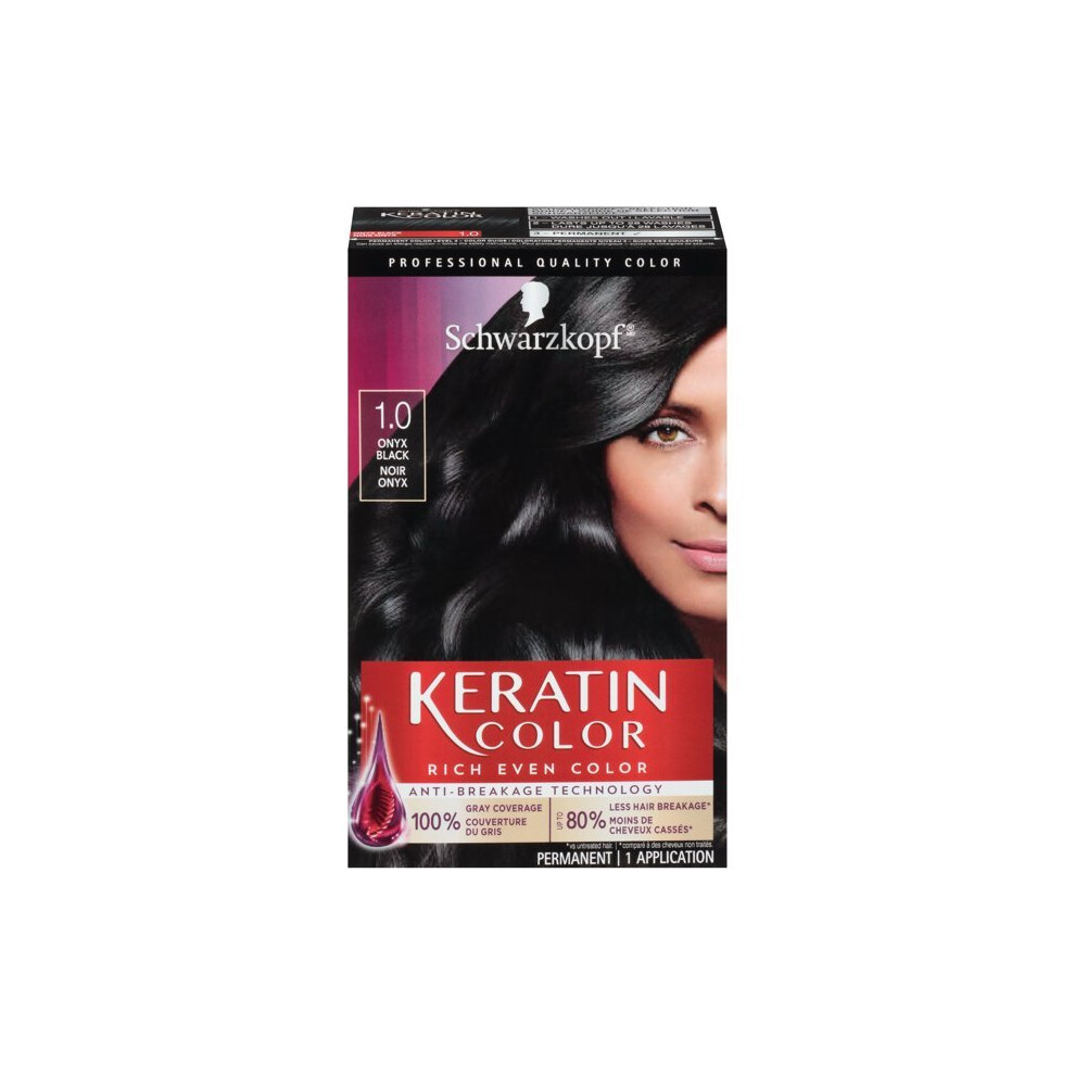Schwarzkopf Black,Cream Keratin Color Permanent Hair Color Cream, 1.0 Black Onyx