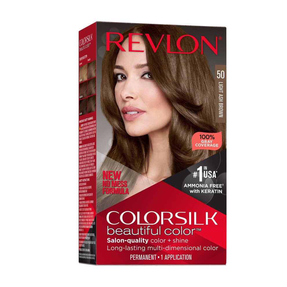 Photos - Hair Dye Revlon New ColorSilk Beautiful Permanent Hair Color, No Mess Formula, 50 Light Ash Brown, 1 Pack