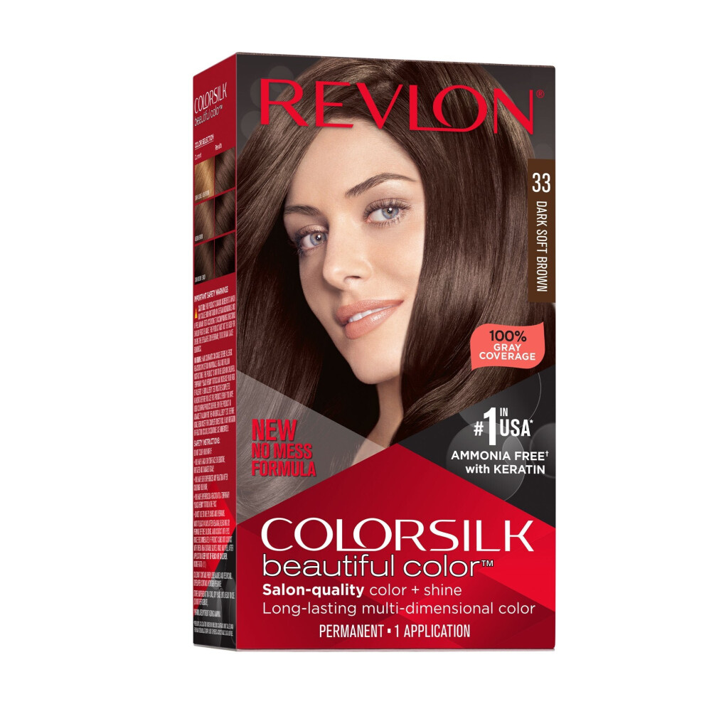 Revlon New ColorSilk Beautiful Permanent Hair Color, No Mess Formula, 33 Dark Soft Brown, 1 Pack