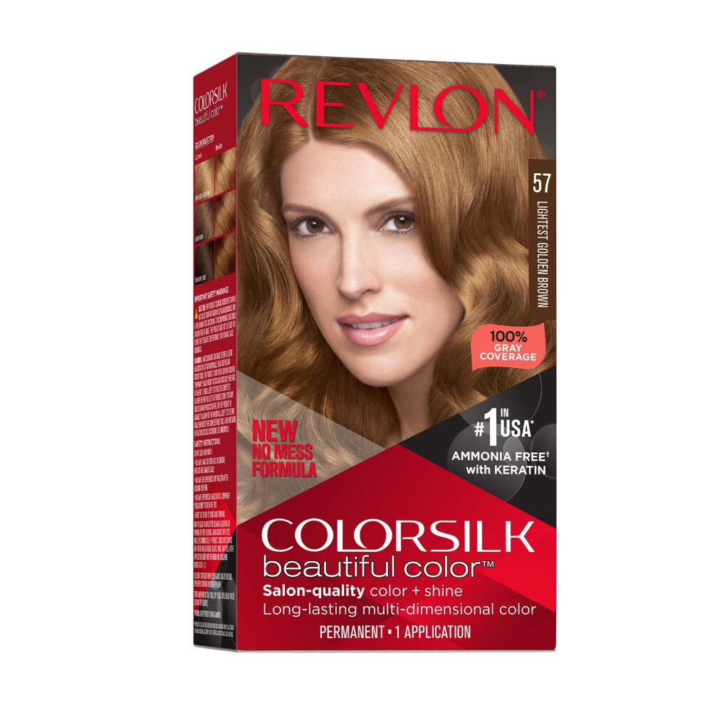 Revlon New ColorSilk Beautiful Permanent Hair Color, No Mess Formula, 57 Lightest Golden Brown, 1 Pack