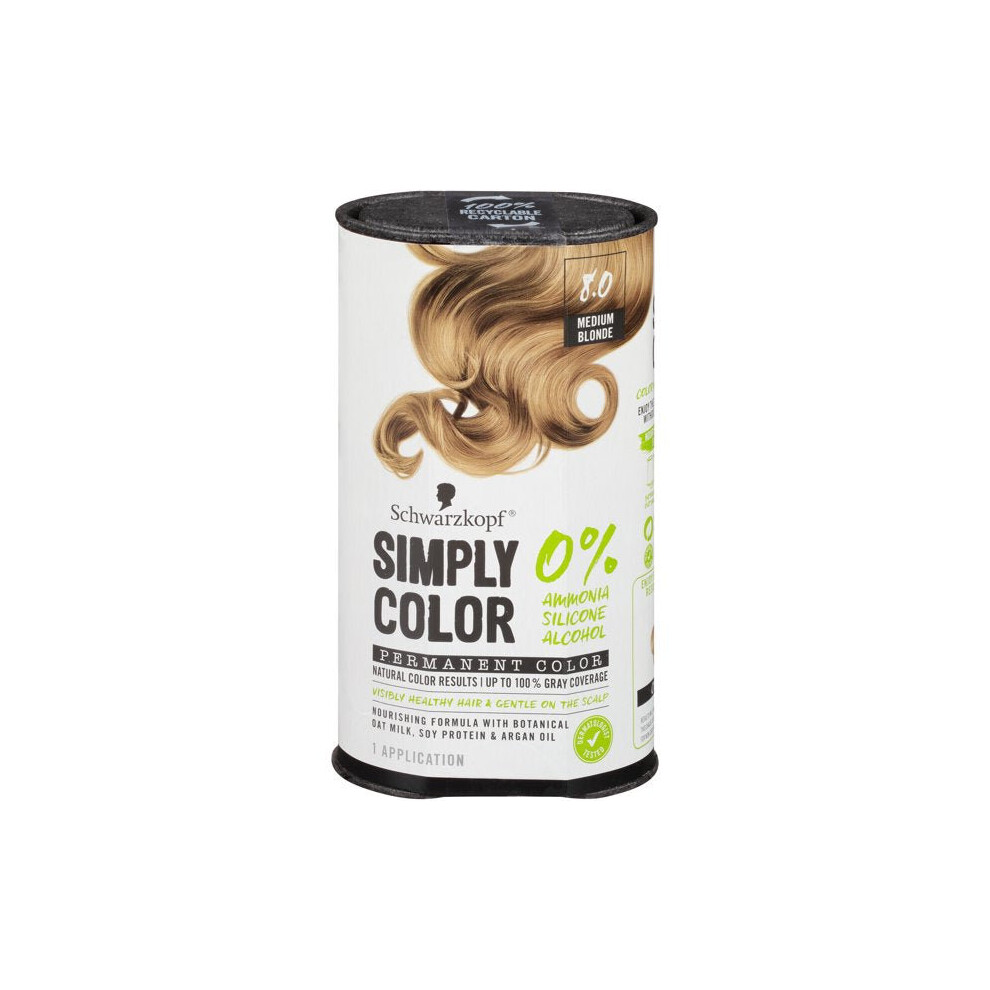 Schwarzkopf Simply Color Permanent Hair Color, 8.0 Medium Blonde