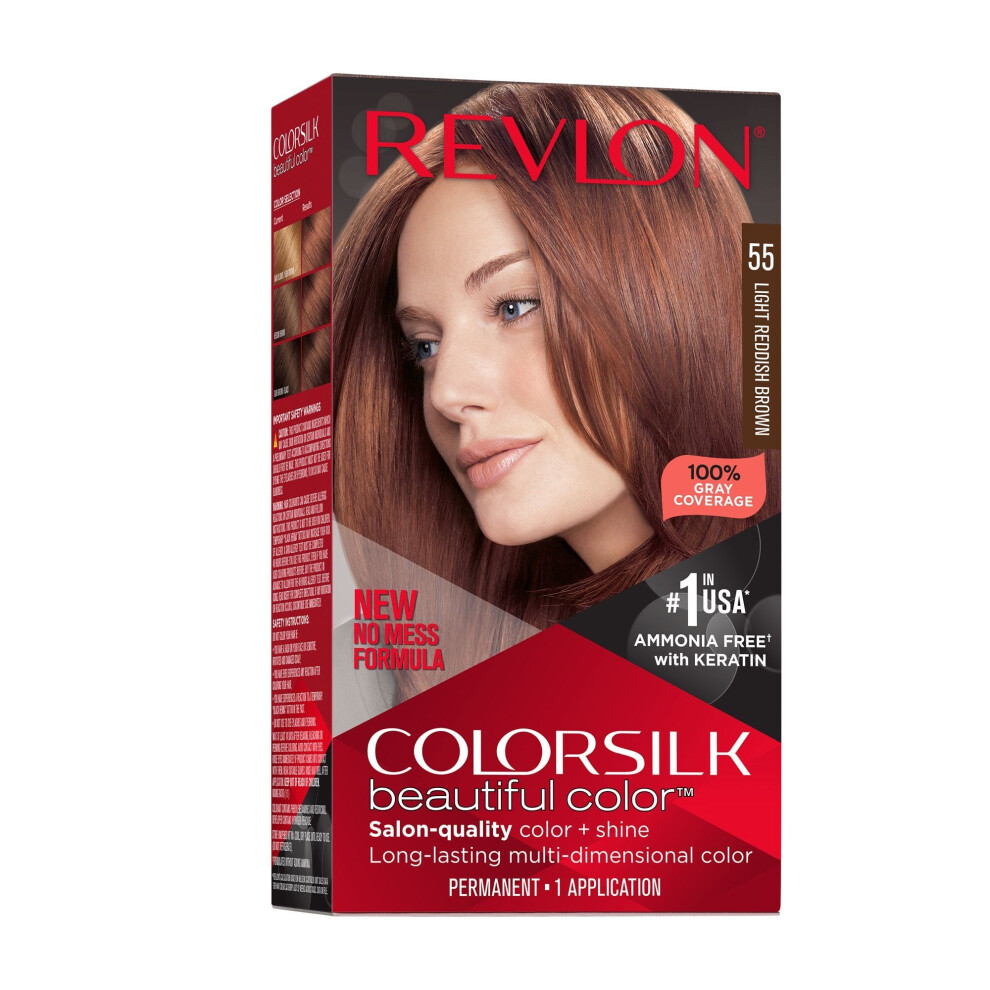 Revlon New ColorSilk Beautiful Permanent Hair Color, No Mess Formula, 55 Light Reddish Brown, 1 Pack