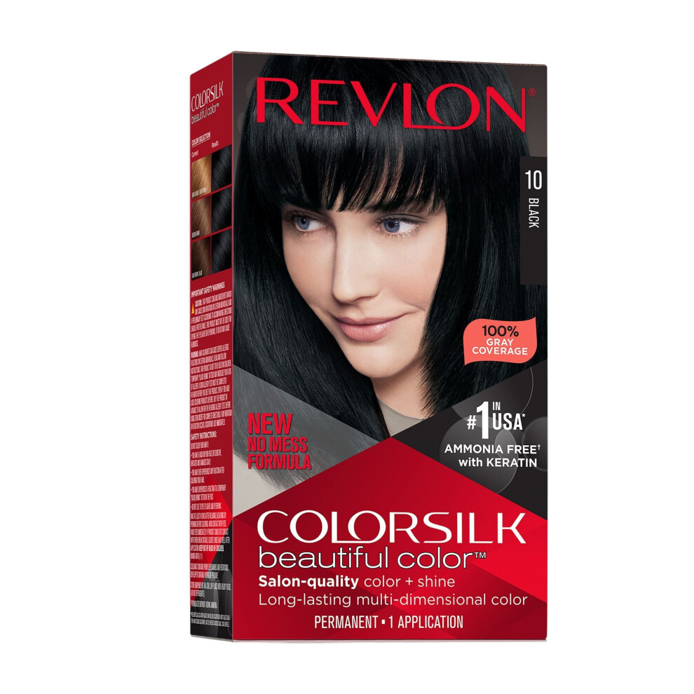 Revlon New ColorSilk Beautiful Permanent Hair Color, No Mess Formula, 10 Black, 1 Pack