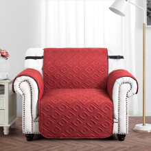 (Burgundy Beige, 1 Seater Sofa Cover) Quilted Sofa Cover Waterproof Furniture Cover Protector Throw Recliner Chair Covers