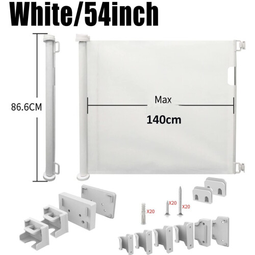 (White) Retractable Baby Gate, Retractable Dog Gate for Stairs