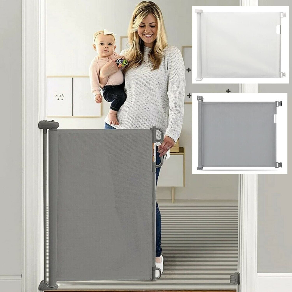 (Black) Retractable Baby Gate, Retractable Dog Gate for Stairs