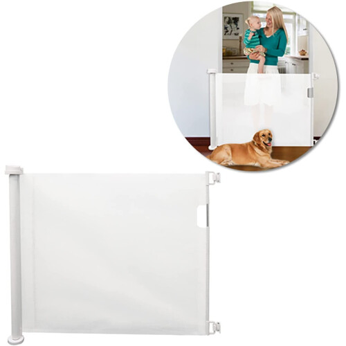 (White) Retractable Baby Gate, Retractable Dog Gate for Stairs 2
