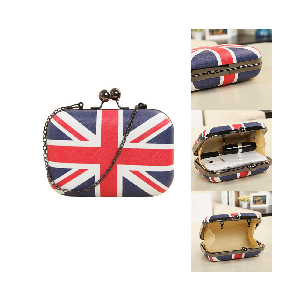 (Blue) Union Jack Ladies Clutch Evening Bag Shoulder Box Chain Small Bag Sleek Corner