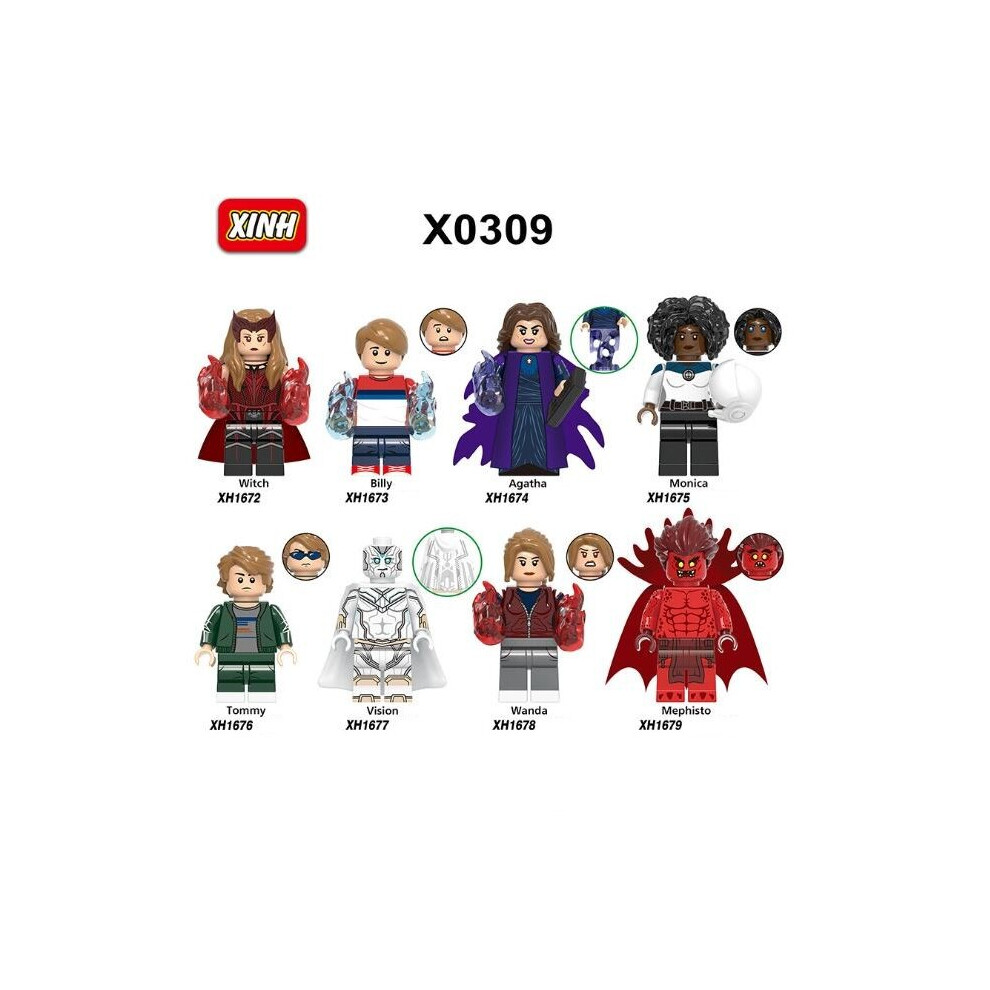 Zhike 8Pcs Wanda Vision Minifigure Marvel Super Hero Minifigure Scarlet Witch Vision Fit Lego Toy Collection Green