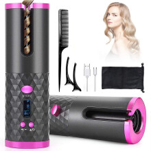 (Dark Grey) Cordless Automatic Hair Curler Portable Wireless Curling Iron Wand With Lcd Display