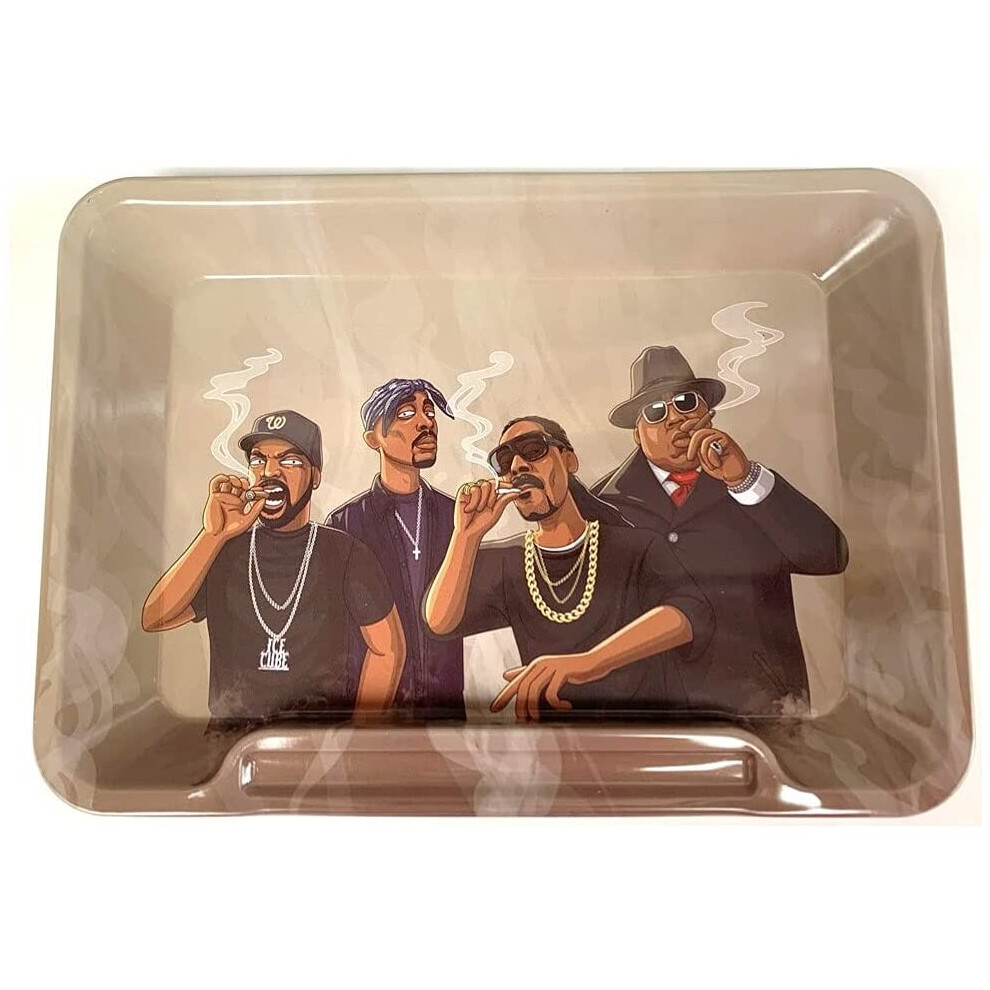 Wise Skies Metal Rolling Tray With Paper Holder Smoking Gifts Tattoo Small - Design=Rappers - Ws8327