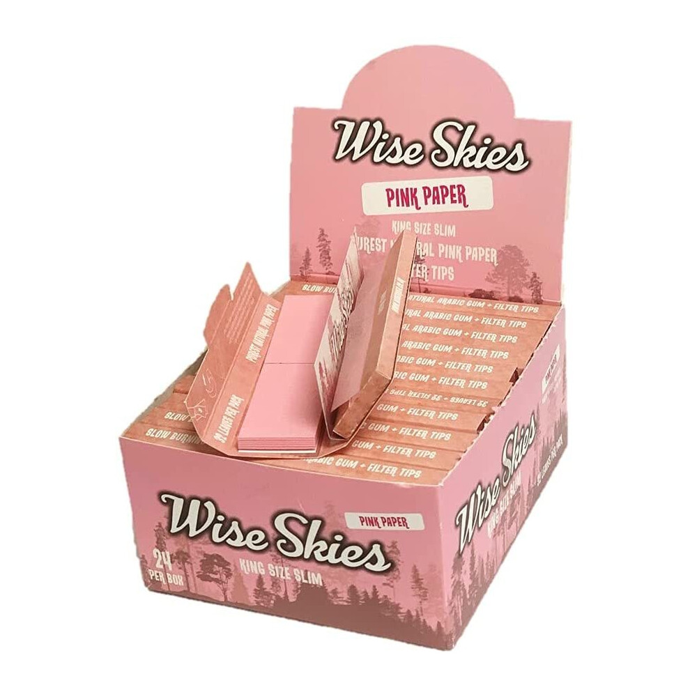 Wise Skies Pink Connoisseur King Size Slim Rolling Papers Tips Slow Burn 24PCS -  - WS0008