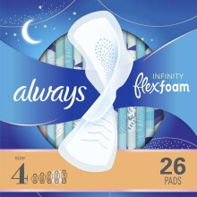 Always Infinity Overnight Pads with Wings, Unscented, Size 4, 26 ct