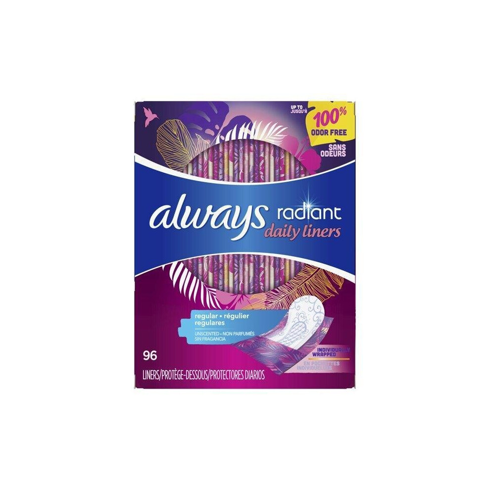 Always Radiant Regular Absorbency Daily Liners, Unscented, 96 Ct