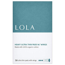 LOLA Ultra Thin Pads with Wings, Heavy, Organic Cotton Topsheet and Core, 16ct