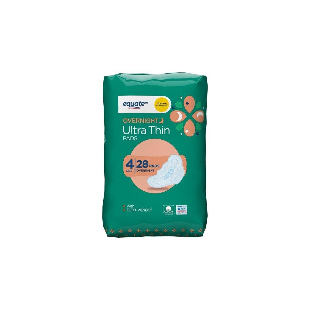 Equate Ultra-Thin Pads With Flexi-Wings, Overnight, Size 4, 28 Count