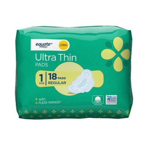 Equate Ultra-Thin Pads with Flexi-Wings, Regular, Size 1, 18 Count