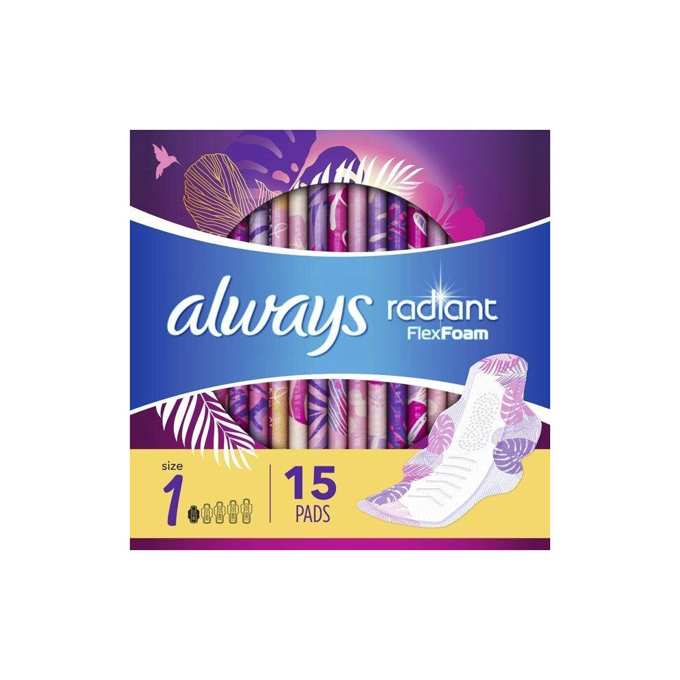 Always Radiant Pads, Regular Absorbency, Scented, Size 1, 15 ct