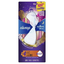 Always Radiant Overnight Pads with Wings, Scented, Size 4, 20 Ct