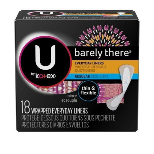 U by Kotex Barely There Liners, Light Absorbency, Regular, Unscented, 18 Count