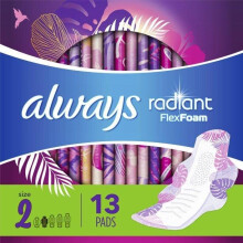 Always Radiant Pads, Heavy Flow Absorbency, Scented, Size 2, 13 ct