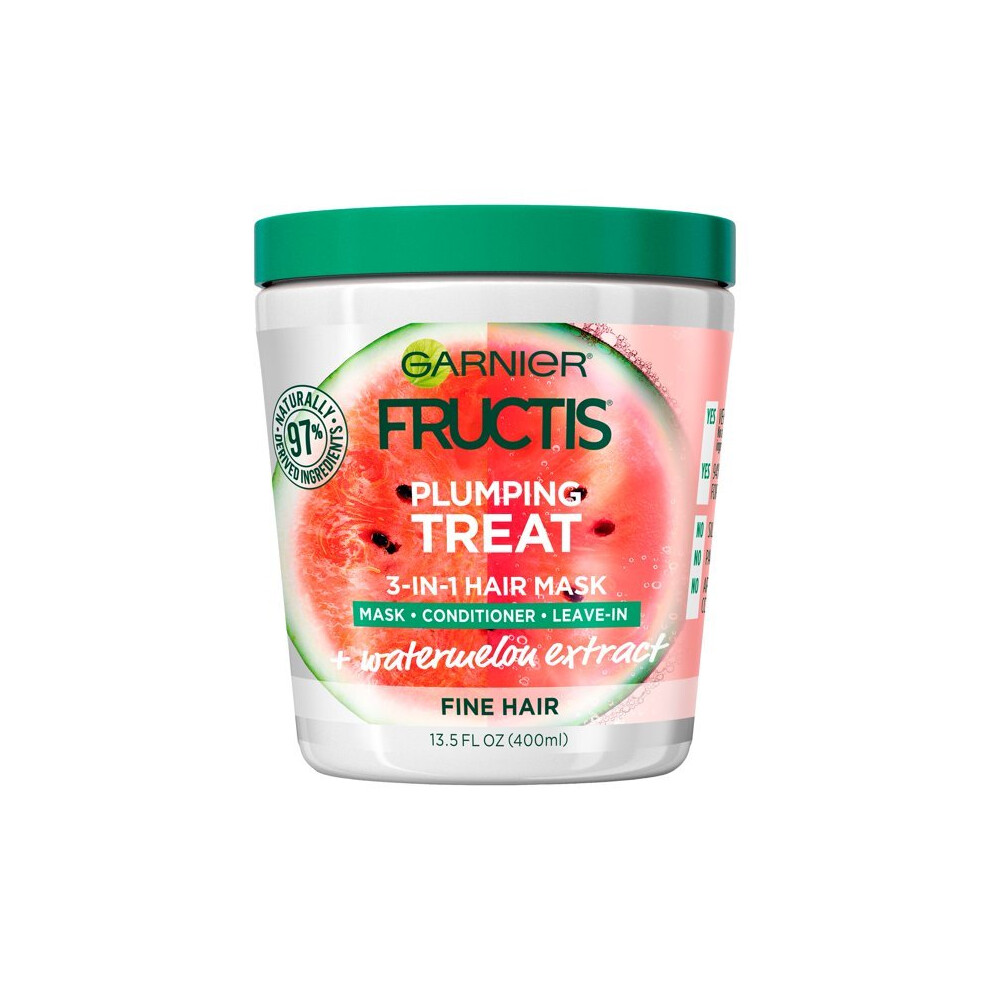 Garnier Fructis Plumping Treat Nourishing Repairing 3-in-1 Hair Mask, 13.5 fl oz