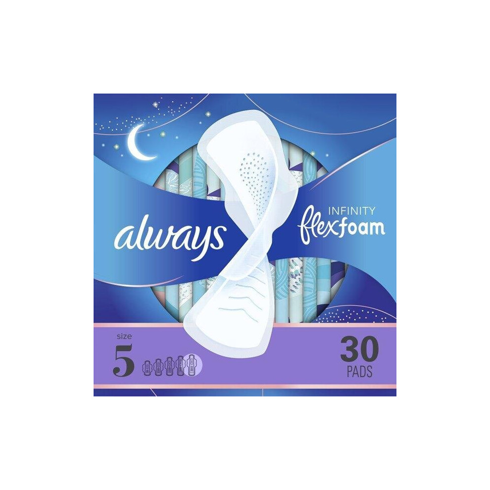 Always Infinity Overnight Pads, Winged, Unscented, Size 5, 30 ct