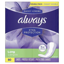 Always Xtra Protection Daily Liners Long Unscented, 80 Count