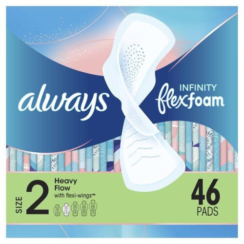 Always Always Infinity Pads, Winged, Unscented, Super Absorb, Size 2, 46 ct