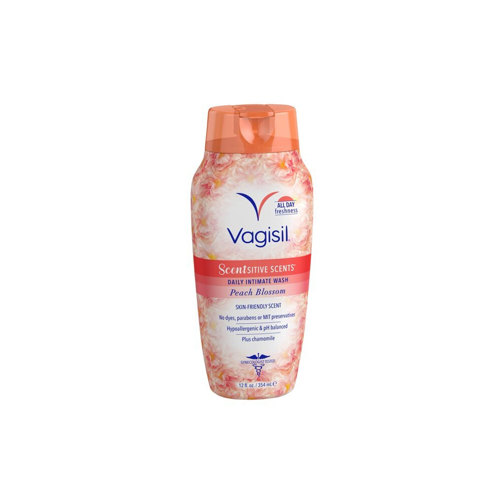 Vagisil Scentsitive Scents Plus Daily Feminine Wash, Blossom, 12 Fl. Oz Peach