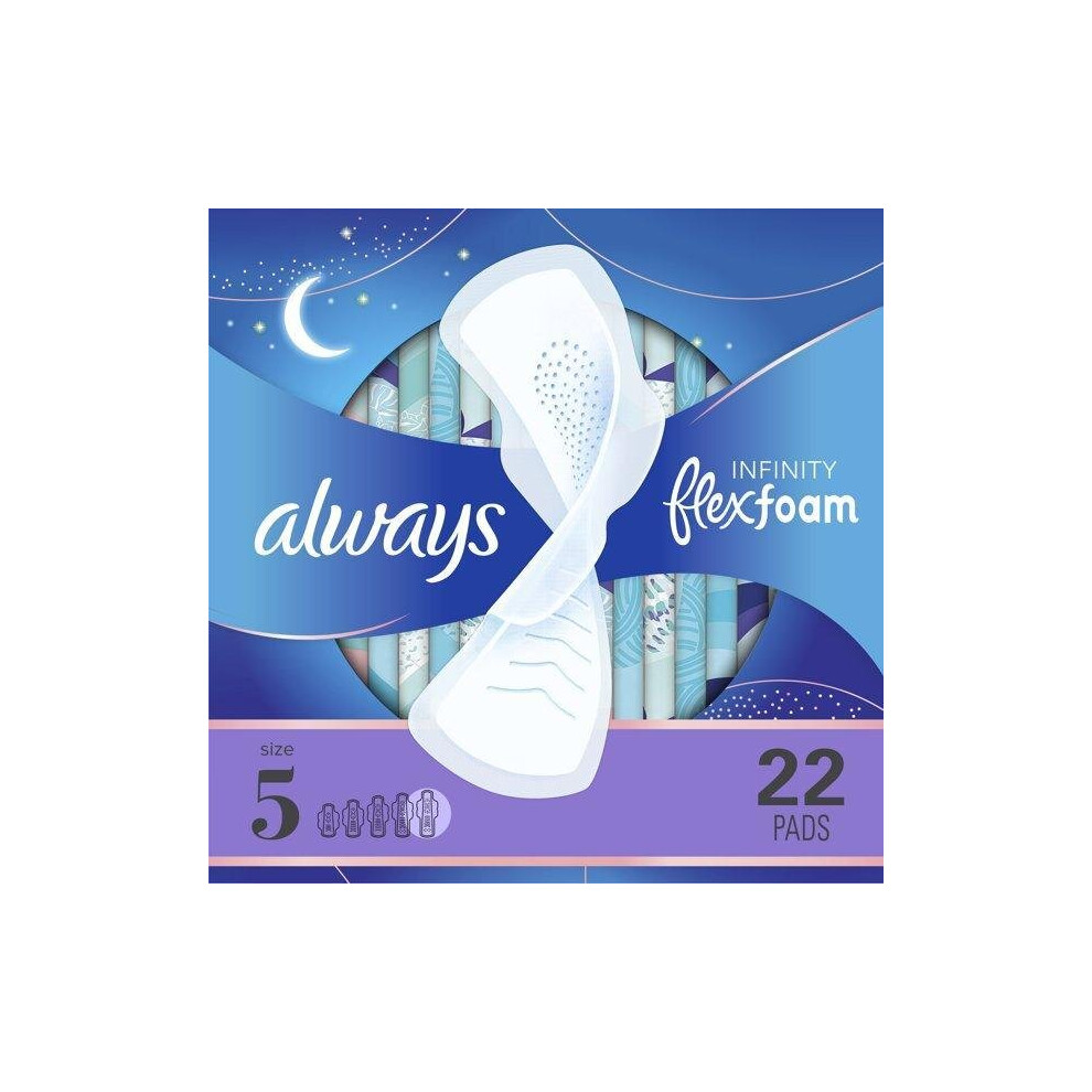 Always Infinity Overnight Pads, Winged, Unscented, Size 5, 22 ct