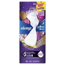 Always Radiant Heavy Overnight Pads, Winged, Scented, Size 5, 18 ct