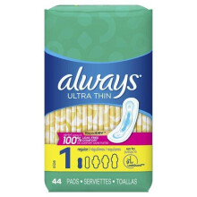 Always Ultra Thin Pads, Unscented, Size 1, 44 count