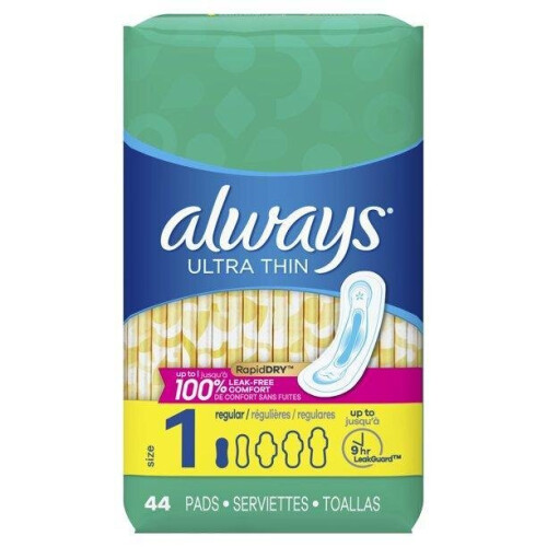 Always Always Ultra Thin Pads, Unscented, Size 1, 44 count