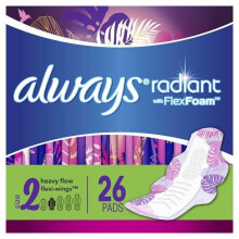 Always Radiant Heavy Pads, Light Clean Scent with Wings, Size 2, 26 ct
