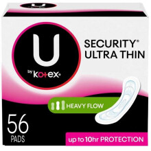 U by Kotex Security Ultra Thin Period Pads, Heavy Flow, Long, Unscented, 56 Count