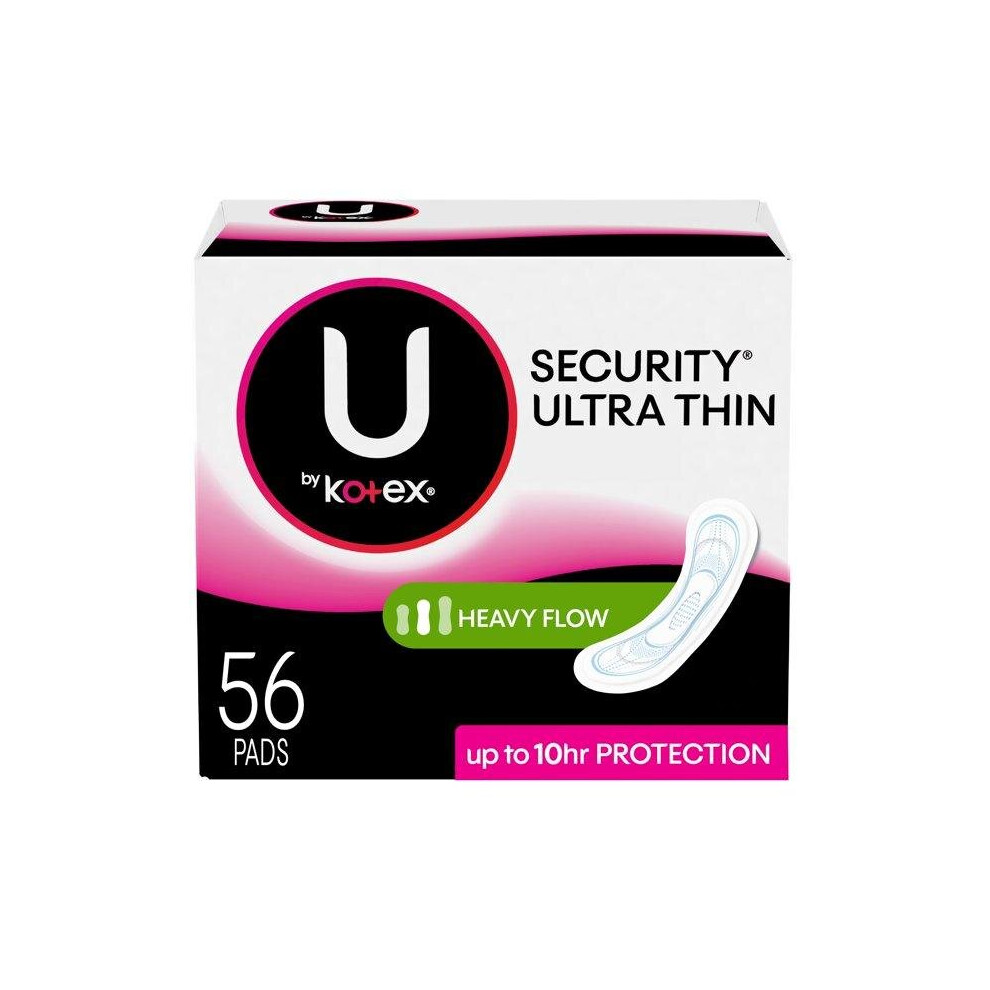 Kotex U By Security Ultra Thin Period Pads, Heavy Flow, Long, Unscented, 56 Count