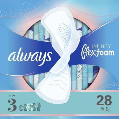 Always Always Infinity Extra Heavy Pads with Wings, Unscented, Size 3, 28 ct