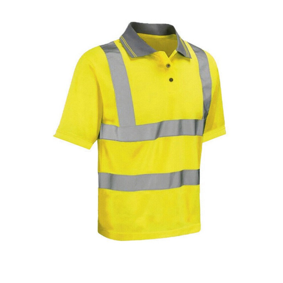 (M) Hi Viz Vis Polo T-Shirt High Visibility Reflective Tape Safety Security Work Top