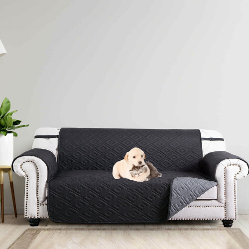 (Black Dark Grey, 2 Seater Sofa Cover) Quilted Sofa Cover Waterproof Furniture Cover Protector Throw Recliner Chair Covers
