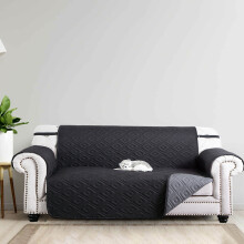 (Black Dark Grey, 3 Seater Sofa Cover) Quilted Sofa Cover Waterproof Furniture Cover Protector Throw Recliner Chair Covers
