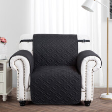 (Black Dark Grey, 1 Seater Sofa Cover) Quilted Sofa Cover Waterproof Furniture Cover Protector Throw Recliner Chair Covers