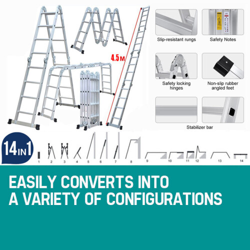 4.7M Upgrade 14 Way Combination Ladder Multi Purpose Step Foldable 2